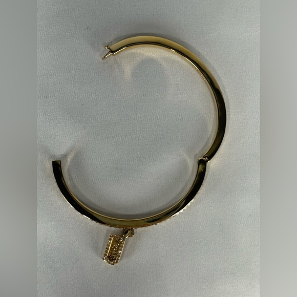 Coach Jewelry Gold Hinged Bangle Bracelet Cubic Zirconia Encrusted Gems 2 Charms - Picture 7 of 10